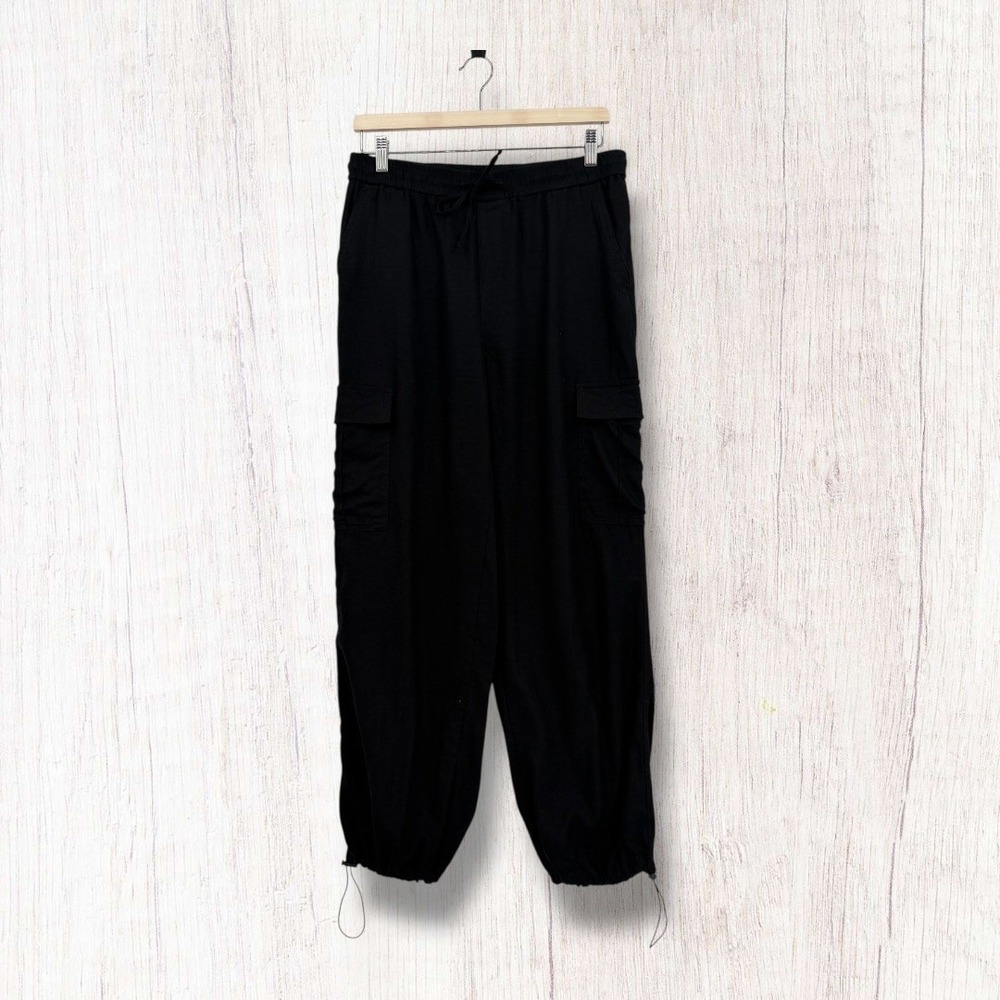 Love Tree Black Elastic Waist Bungee Cinch Cargo‎ Jogger Pants Size L